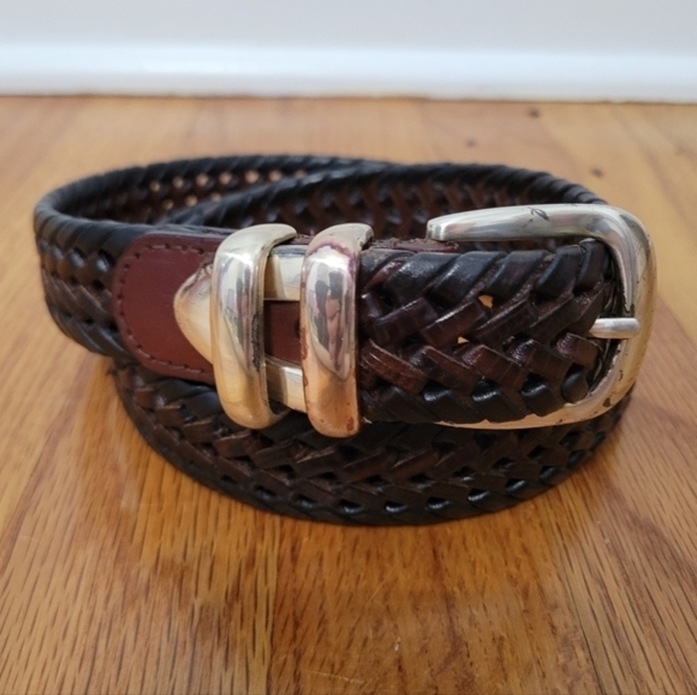 Fossil Men's Two-Tone‎ Braided Leather Belt Size 42 Dark Brown 105cm